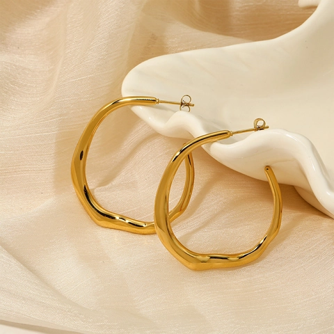 Irregular Wavy Large Hoop Earrings Stainless Steel Minimalist Geometric Fashion Jewelry For Women