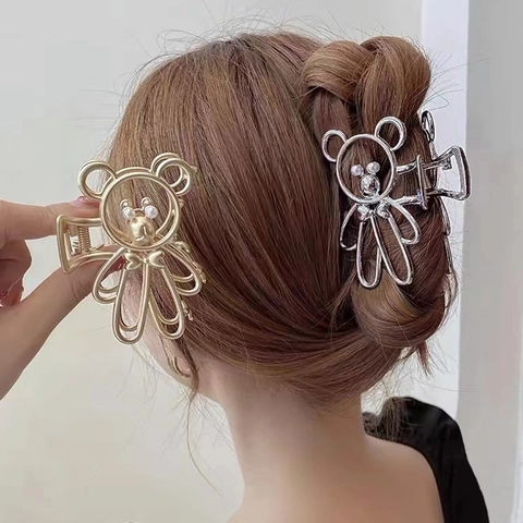 Molletta Per Capelli A Orso In Metallo Cavo Lega Forcina Perla Artificial Strass Stile Coreano Antiscivolo Accessori Capelli Donna