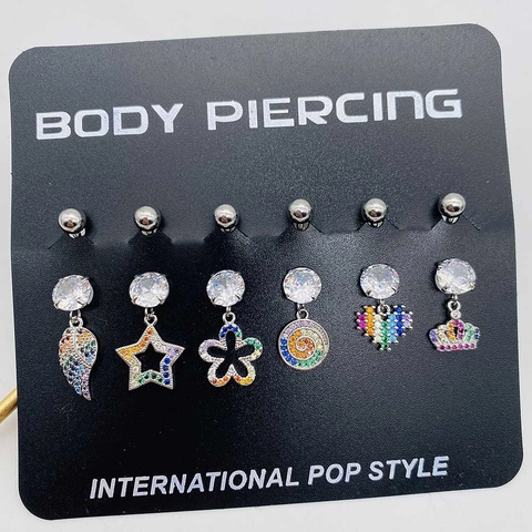 316L Surgical Steel Zirconia Belly Piercing Ring Colorful Heart Crown Star Pendant Navel Stud Women Body Jewelry Decoration