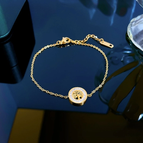 Bracciale Con Ciondolo Albero Della Vita In Acciaio Inossidabile Zircone Scintillante Catena A Maglie Regolabile Per Donna