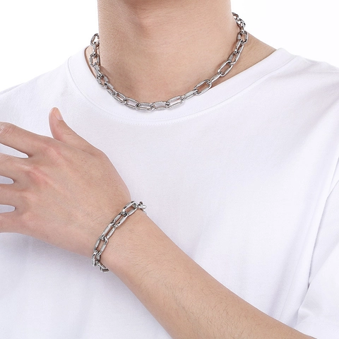 Joyería De Acero Inoxidable Collar Y Pulsera Chapado En Oro 18K Cadena Gruesa En O Eslabones Texturizados Moda Hombre Mujer