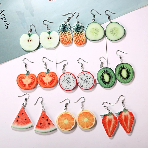 Fruchtscheiben Hänger Ohrringe Acryl Ananas Erdbeere Wassermelone Kreativ Süß Schmuck Für Damen Mädchen