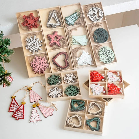 Adornos Colgantes Madera Navidad Estilo Nórdico Árbol Copo Reno Estrella Corazón Para Decoración Hogar Fiesta Regalo Navidad