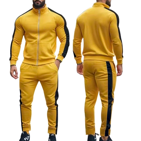 Tuta Da Uomo Misto Cotone Poliestere Giacca Con Cerniera Collo Alto E Pantaloni Jogging Moda Urbana Sportiva Casual