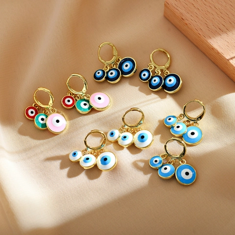 Vintage Bohemian Böses Auge Ohrringe Für Damen Kupfer Vergoldet Emaille Tropföl Bunte Auge Anhänger Schmuck Geschenk
