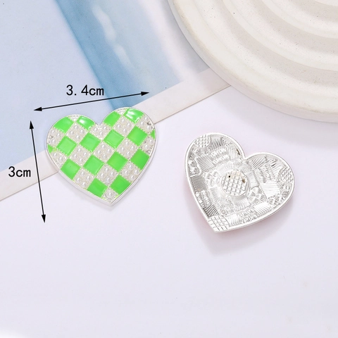 Dijes En Forma De Corazón Con Patrón De Tablero De Ajedrez Aleación De Zinc Esmalte Perla Artificial Falsa Para DIY Joyería