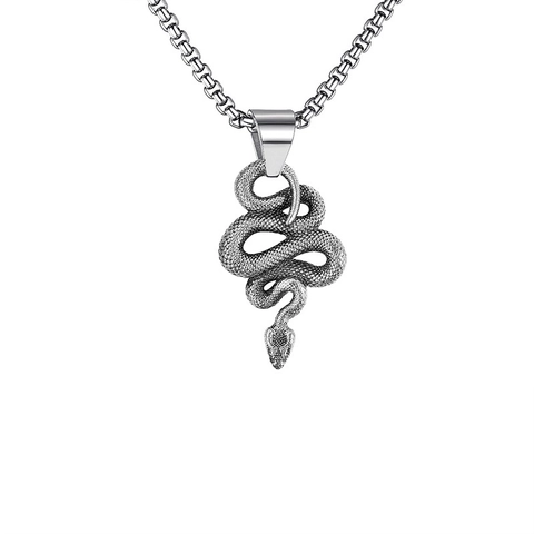 Vintage Viking Snake Pendant Necklace For Men Women Stainless Steel Box Chain Alloy Animal Skull Cross Gothic Punk Jewelry