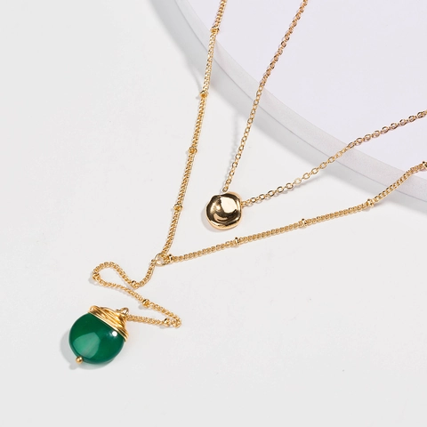 Layered Necklace Alloy Gold Plated Natural Stone Bead Pendant Elegant Y Shape Jewelry For Women Fashion Accessory
