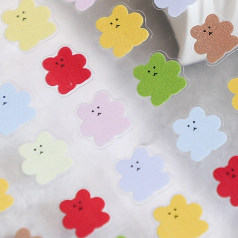 Nail Art Stickers Cartoon Bear Colorful Ultra Thin Self Adhesive Transparent Decals For DIY Manicure Decoration