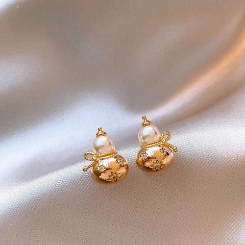 Wulu Flaschenkürbis Künstliche Perlenstecker Vergoldete Legierung Schleife Stern Strass Elegant Mit Silbernem Ohrstecker Für Damen