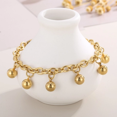 Pulsera Para Mujer De Acero Inoxidable Con Colgante De Bola Cadena Rolo Pulida Joyería Elegante Minimalista