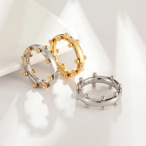 Minimalist Stainless Steel Bead Ring 18K Gold Plated Polished Smooth Surface Fashion Jewelry For Women Niche Design