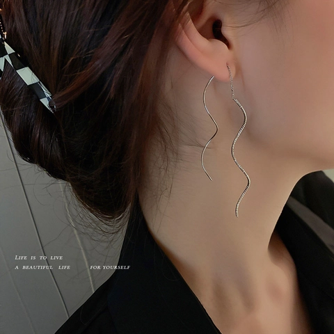 Boucles D'oreilles Ligne Longues À Franges Ondulées En Cuivre Plaqué Or Véritable Style Coréen Bijoux Simples Élégants