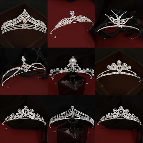 Barocke Silberlegierung Strass Künstliche Perle Braut Tiara Krone Hochzeit Geburtstag Party Elegante Haarschmuck Für Frauen