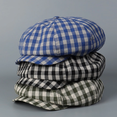 Gorra Retro De Cuadros Algodón Transpirable Gingham Octogonal Para Hombres Mujeres Estilo Británico Vintage Ajustable