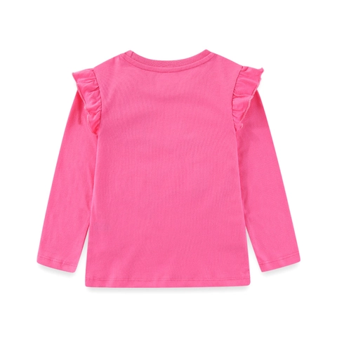 Girls Long Sleeve T-Shirt Cotton Unicorn Embroidery Ruffle Shoulder Round Neck Casual Top Toddler Kids