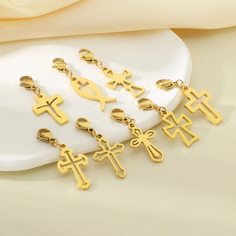 Hohle Kreuzanhänger Edelstahl Charms Mit Karabinerverschluss DIY Schmuckherstellung Zubehör Mode