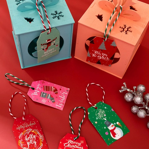 Christmas Gift Tags Paper Hanging Labels Cartoon Santa Reindeer Snowman Pattern Holiday Party Gift Wrapping Decoration