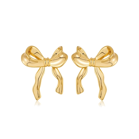 Fashion Copper Bowknot Stud Earrings Gold Silver Ribbon Shape Electroplated Jewelry For Women Elegant Individual Jewelry