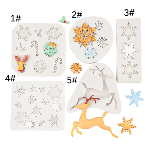 Christmas Reindeer Snowflake Silicone Mold For Fondant Cake Chocolate Resin Epoxy DIY Baking Decoration Tool