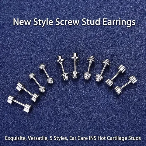 Geometric Stud Earrings 925 Sterling Silver Screw Back Cartilage Piercing Minimalist Daily Jewelry For Women Men