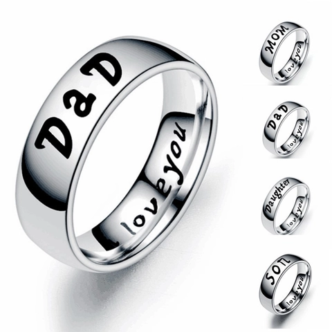 Stainless Steel Family Engraved Ring Mom Dad Son Daughter Band Love You Jewelry For Men Women Fashion Gift Accessory