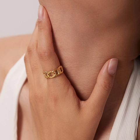 Chain Link Ring 18K Gold Plated Stainless Steel Adjustable Open Band Geometric Twist Jewelry For Women Men Ins Style
