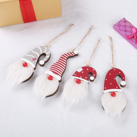 LED Glowing Christmas Gnome Pendants Wooden Forest Old Man Hanging Decor With Faux Fur Beard For Holiday Tree Window