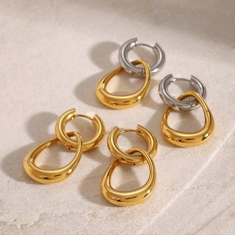 Geometrische Geneste Ring Oorbellen Roestvrij Staal Waterdicht Hypoallergeen Goud Zilver Minimalistische Stijl Dames
