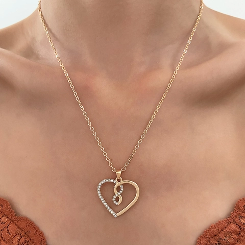 Infinity Heart Pendant Necklace Alloy Rhinestone Intertwined Clavicle Chain Jewelry For Women Elegant Niche Style Gift