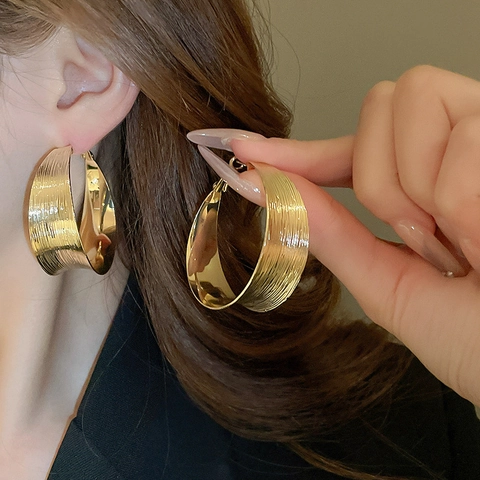 Bold Geometric Hoop Earrings With 925 Sterling Silver Earring Post Brushed Metal Wide Textured Fashion Jewelry For Women