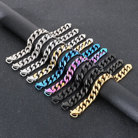 Pulsera De Cadena Cubana De Acero Inoxidable Cadena Gruesa Pulida Mate Hip Hop Streetwear Joyería Para Hombre