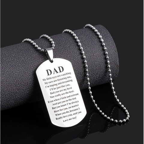 Men Pendant Necklace Titanium Steel Engraved Dad Poem Gift For Father Father's Day Hip Hop Style Silver Color