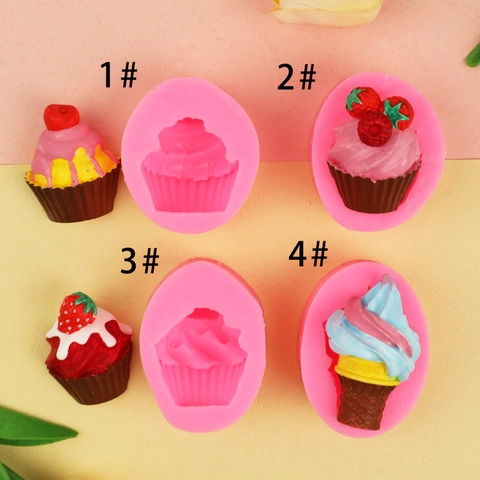 Strawberry Ice Cream And Cupcake Silicone Fondant Molds DIY Handmade Chocolate Mousse Candle Soap Craft Baking Tool