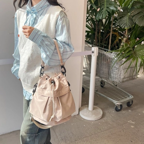 Bolso De Cubo Con Cordón De Nylon Para Mujer Gran Capacidad Correa De Hombro Ajustable Moda Casual Bolso De Viaje