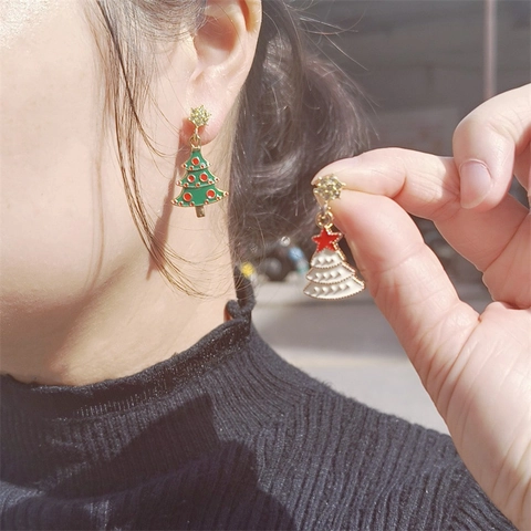 Weihnachtsbaum Stern Ohrhänger Legierung Emaille Straß Zirkon Acryl Festlicher Feiertag Süßer Schmuck Für Damen