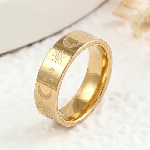 Celestial Sun Moon Star Stainless Steel Band Ring Gold Plated Astronomy Pattern Finger Ring For Men Women Couple Jewelry Gift
