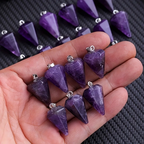 Natural Amethyst Crystal Hexagonal Column Pendant Necklace Healing Point Reiki Pendulum For Women And Men Jewelry Gift