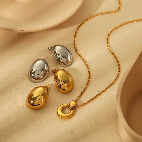 Chunky Oval Stud Earrings Stainless Steel High Polish Metallic Bean Shape Minimalist Statement Jewelry For Women