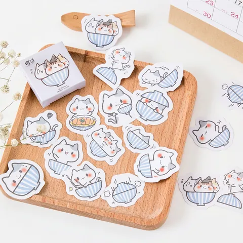 Simpatici Adesivi a Forma di Gatto in Ciotola Disegnati a Mano per Scrapbooking DIY Album Diario Adesivi Decorativi