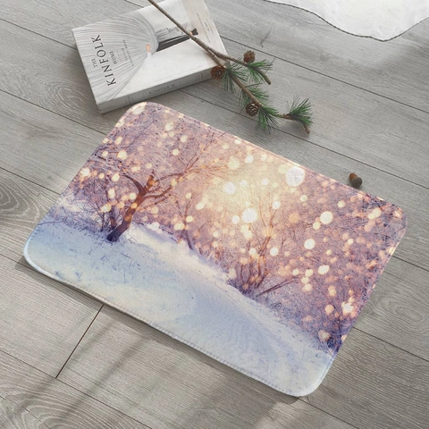 Winter Sneeuw Bos Vloermat Flanel Absorberend Antislip Tapijt Voor Keuken Badkamer Woonkamer Dromerig Landschap Decor