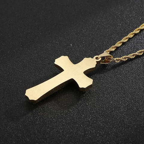 Layered Kreuz Anhänger Halskette Edelstahl Gebürstetes Metall Religiöser Schmuck Für Männer Mode Trendy Accessoires
