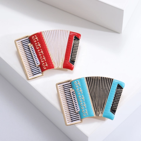 Accordion Brooch Alloy Enamel Musical Instrument Pin For Women Suit Coat Retro Artistic Decoration