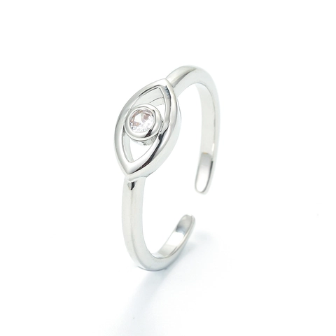 Anillo Abierto Ajustable Evil Eye De Cobre Con Circón Joyería De Moda Simple Amuleto De Suerte Para Mujeres