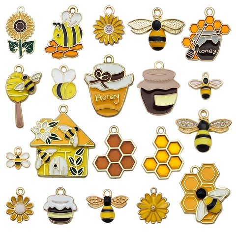 Bee Sunflower Enamel Charms Zinc Alloy Pendants For DIY Jewelry Making Bracelet Necklace Accessories Insect Honeycomb