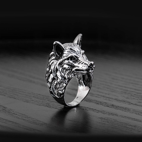 Wolf Head Ring Alloy Vintage Silver Color Detailed Carving Punk Gothic Hip Hop Retro Style Jewelry For Men Women