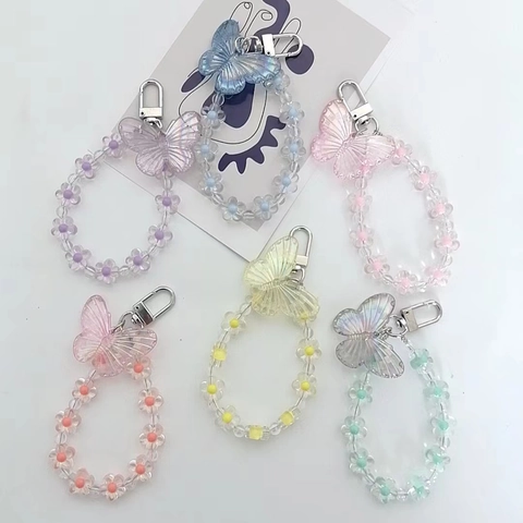Irisierender Schmetterling Blume Perlen Schlüsselanhänger Transparent Harz Acryl Taschenanhänger Zubehör Mit Metallverschluss