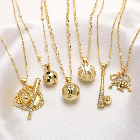 Collier Pendentif Cuivre Plaqué Or 18K Avec Zircon Thème Sport Baseball Football Basketball Bijoux Hip Hop Unisexe