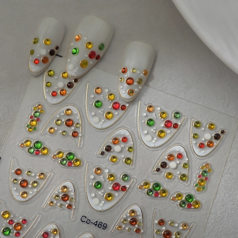 Stickers Nail Art Relief 5D Avec Strass 3D Style Français DIY Autocollants Imperméables Décalcomanies De Manucure