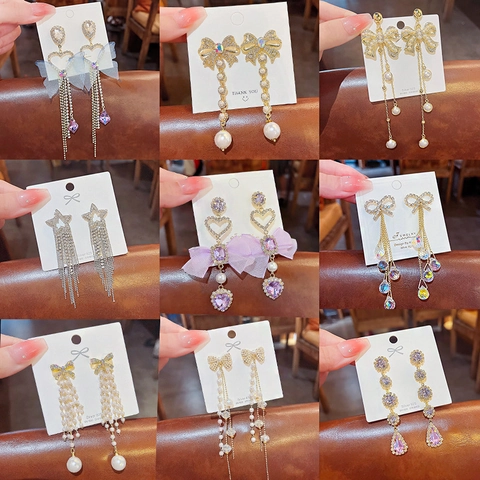 Elegant Long Tassel Dangle Earrings For Women With Rhinestone Artificial Pearl And 925 Sterling Silver Earring Post Luxury Design
